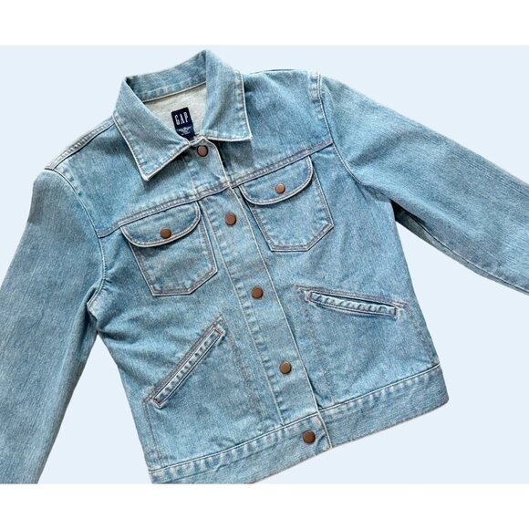 GAP Denim Snap Button Contrast Stitch Jean Jacket Size Med - Picture 1 of 8